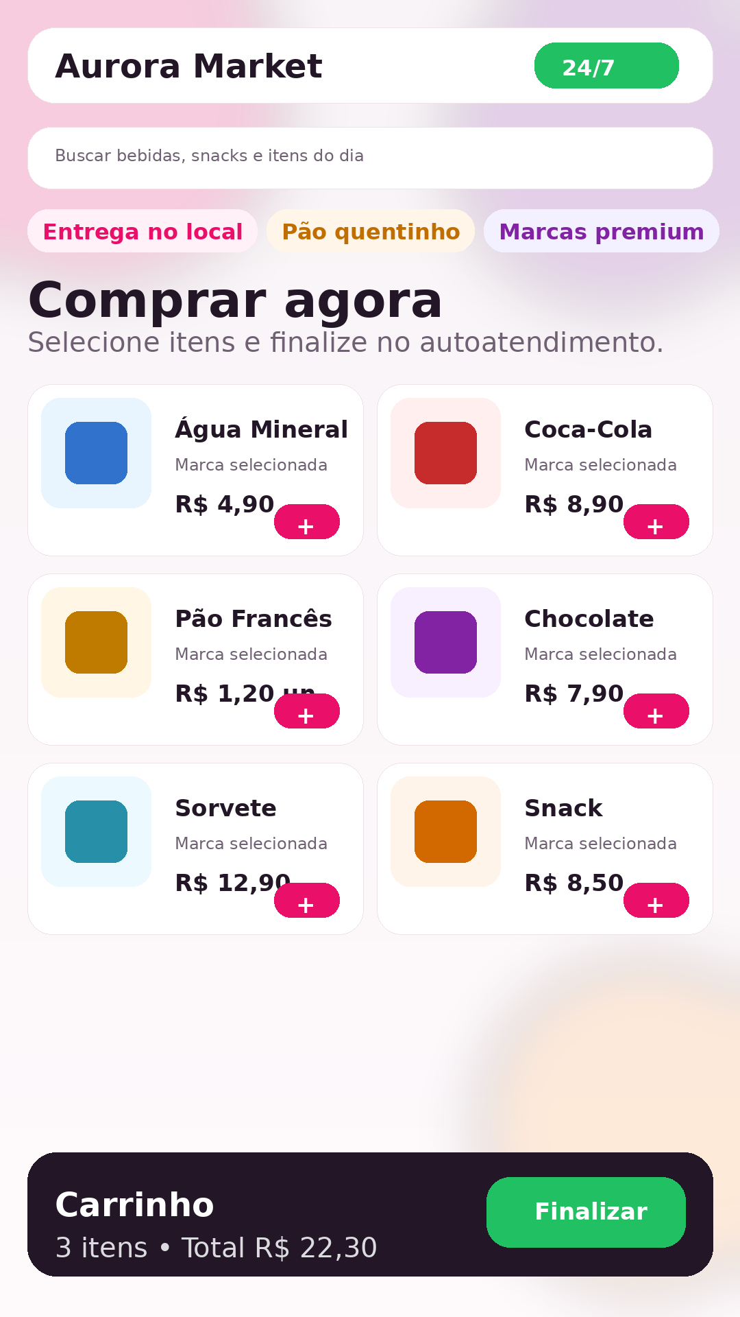 Aplicativo Aurora Market para compras em mercado autônomo
